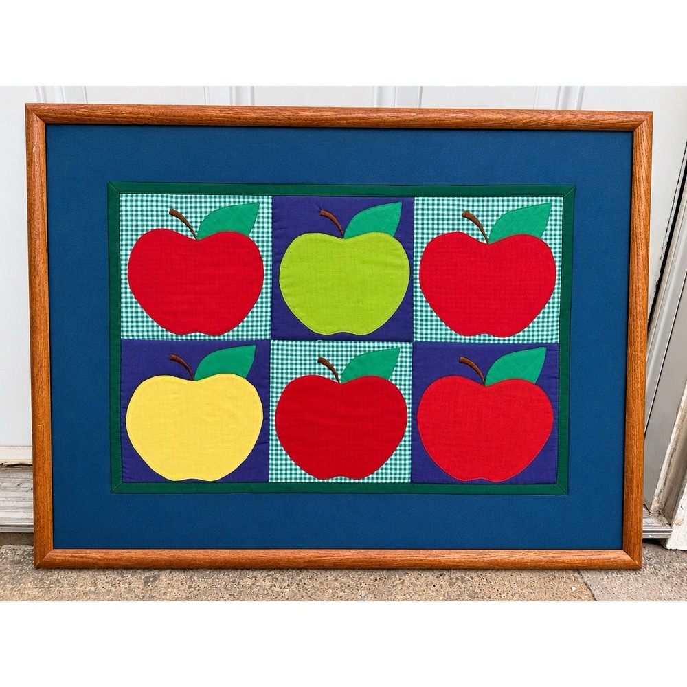 Vtg Apple cottagecore, farmhouse, folk art, textile art, applique, gingham Pic